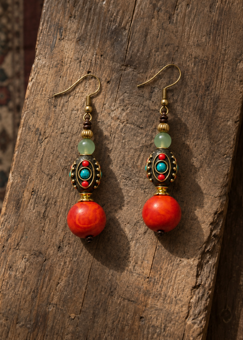 Ember Wooden Bead Drop Earrings